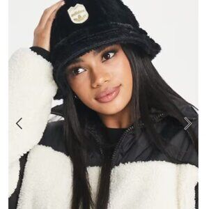 adidas Originals 'ski chic' fur bucket hat in black
